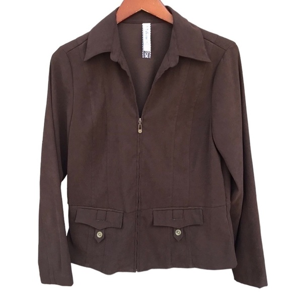 LA Blues 3/4 Zip Soft Suede Feel Brown Blazer Jacket‎ - Picture 1 of 7